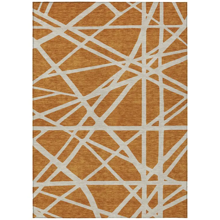 5' X 8' Copper And Beige Geometric Washable Indoor Outdoor Area Rug