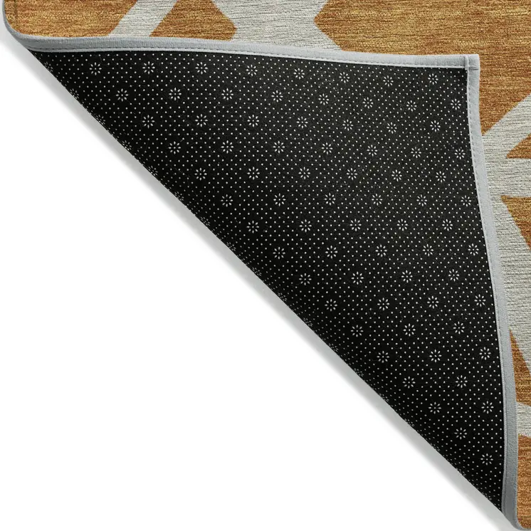 5' X 8' Copper And Beige Geometric Washable Indoor Outdoor Area Rug