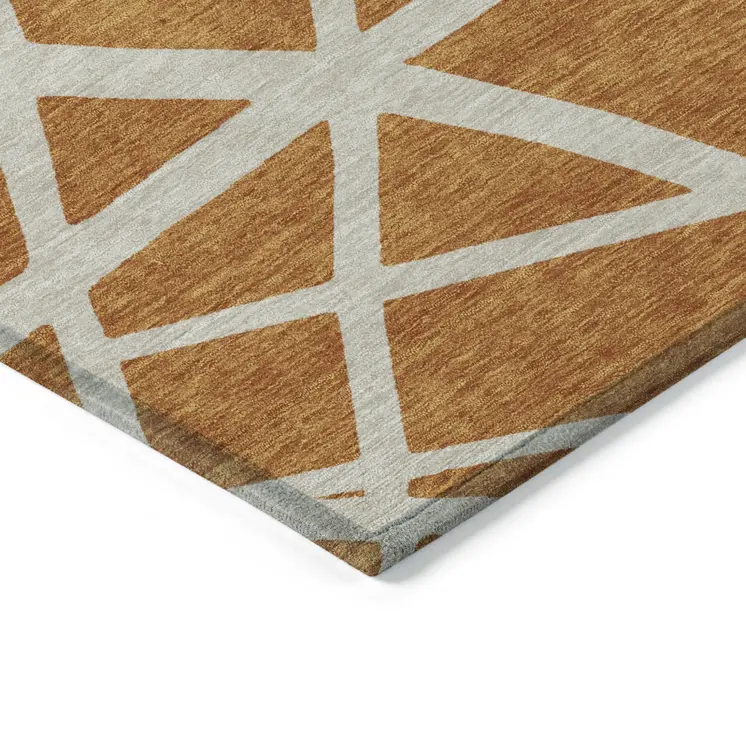 5' X 8' Copper And Beige Geometric Washable Indoor Outdoor Area Rug