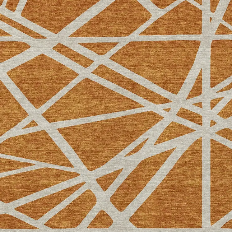 5' X 8' Copper And Beige Geometric Washable Indoor Outdoor Area Rug