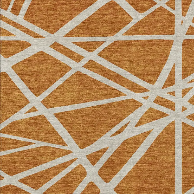 8' X 10' Copper And Beige Geometric Washable Indoor Outdoor Area Rug