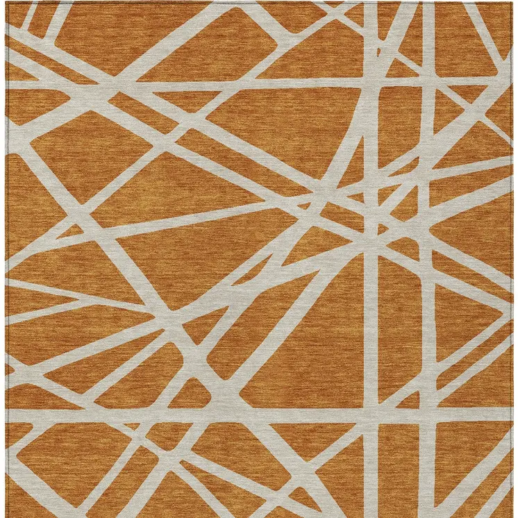9' X 12' Copper And Beige Geometric Washable Indoor Outdoor Area Rug