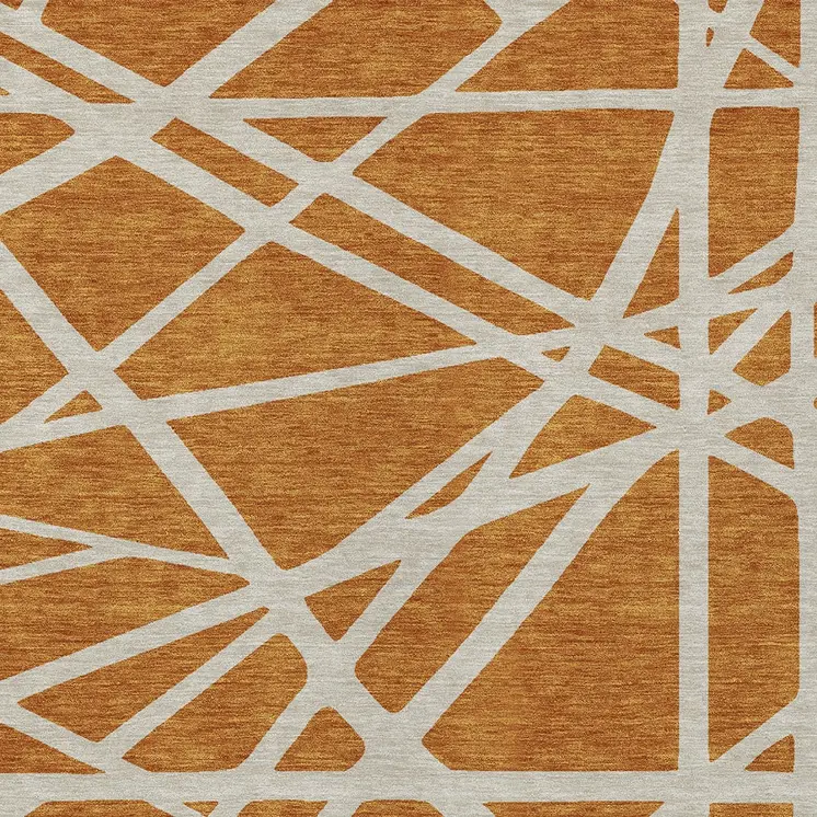 9' X 12' Copper And Beige Geometric Washable Indoor Outdoor Area Rug