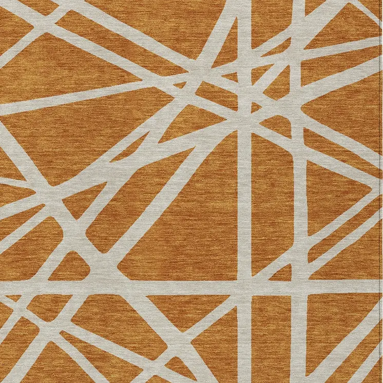 10' X 14' Copper And Beige Geometric Washable Indoor Outdoor Area Rug