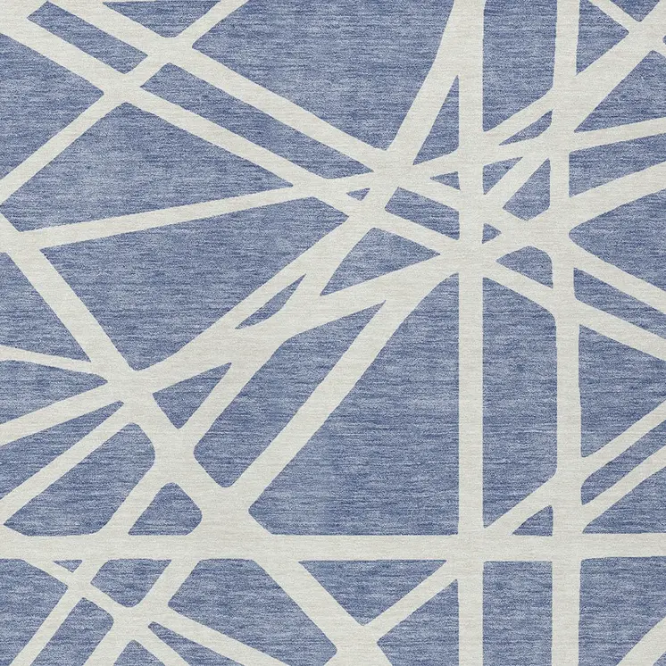 10' X 14' Denim Blue And Ivory Geometric Washable Indoor Outdoor Area Rug