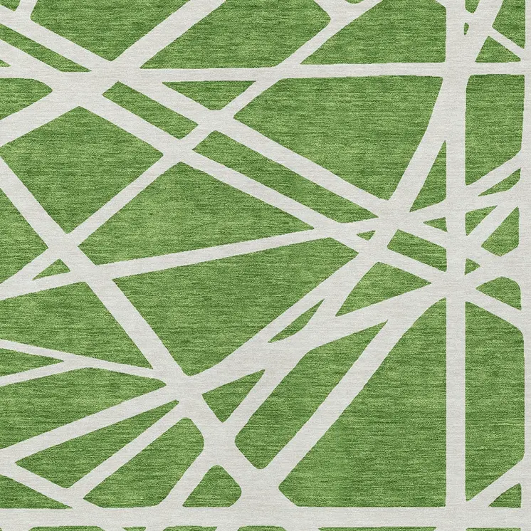 3' X 5' Green And Ivory Geometric Washable Indoor Outdoor Area Rug