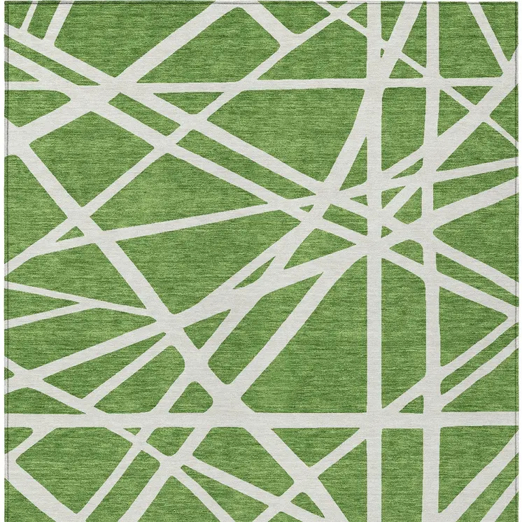 8' X 10' Green And Ivory Geometric Washable Indoor Outdoor Area Rug