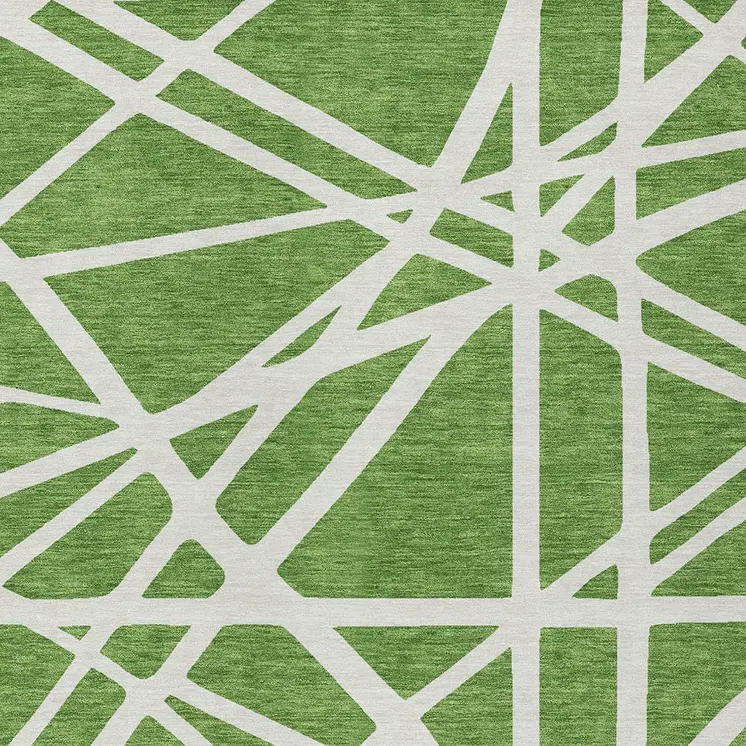 8' X 10' Green And Ivory Geometric Washable Indoor Outdoor Area Rug