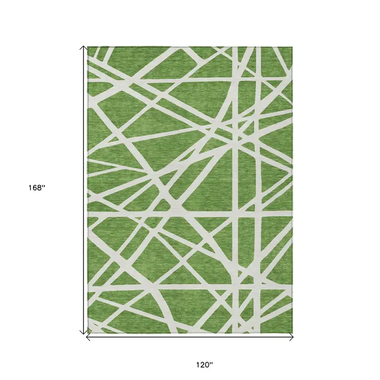 10' X 14' Green And Ivory Geometric Washable Indoor Outdoor Area Rug