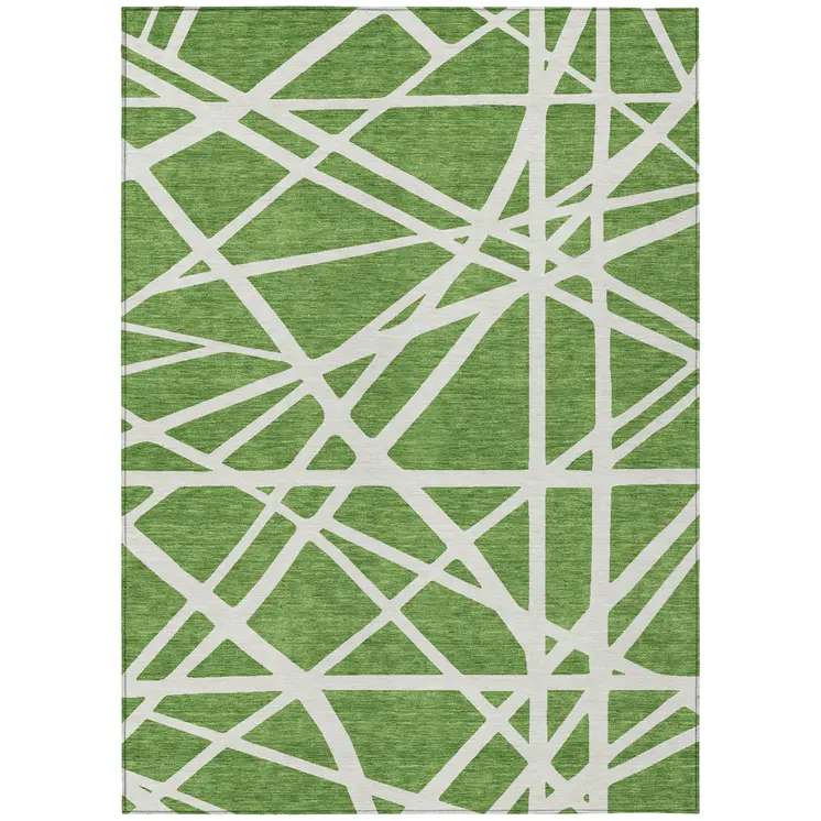 10' X 14' Green And Ivory Geometric Washable Indoor Outdoor Area Rug