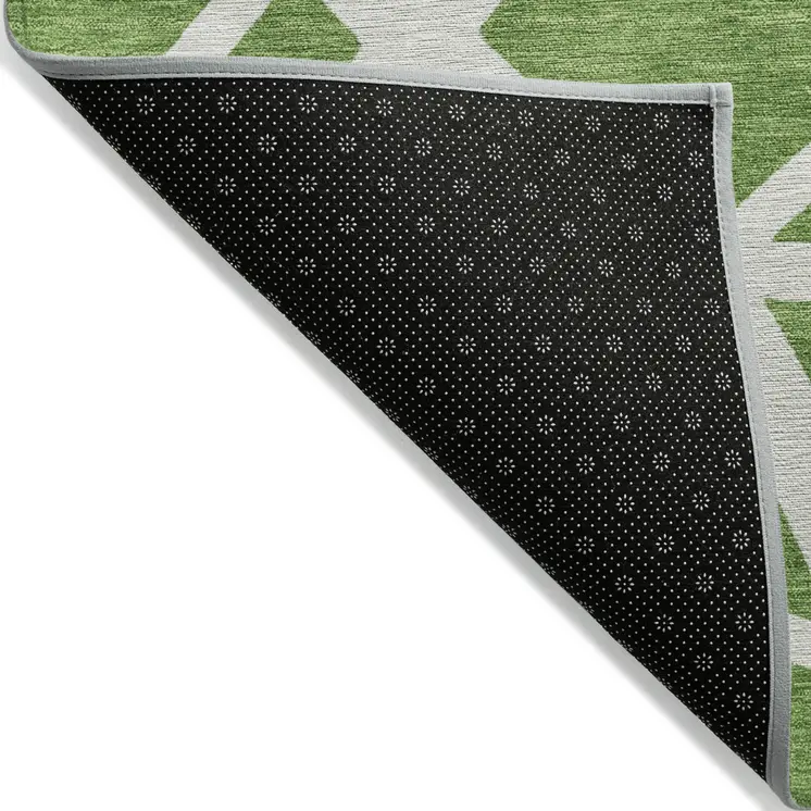 10' X 14' Green And Ivory Geometric Washable Indoor Outdoor Area Rug
