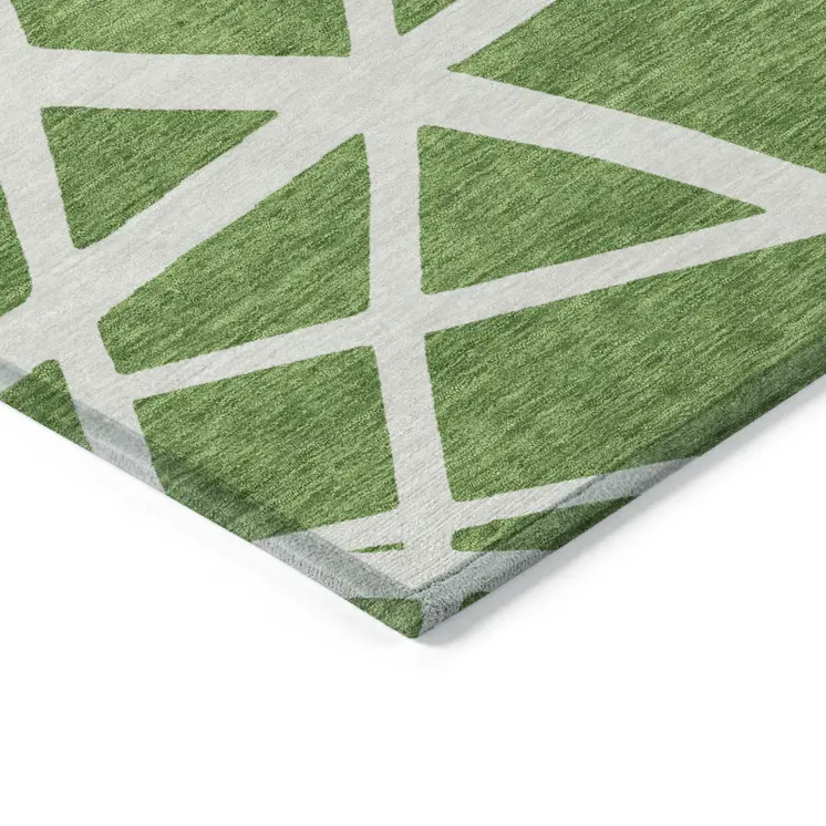10' X 14' Green And Ivory Geometric Washable Indoor Outdoor Area Rug