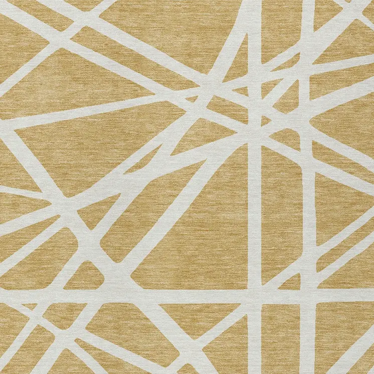 3' X 5' Gold And Ivory Geometric Washable Indoor Outdoor Area Rug