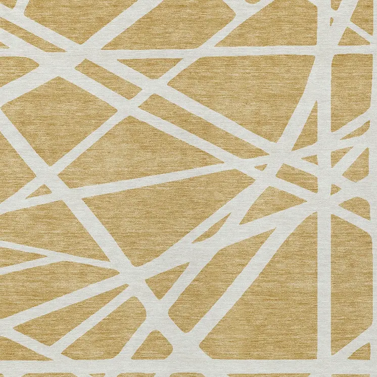 5' X 8' Gold And Ivory Geometric Washable Indoor Outdoor Area Rug