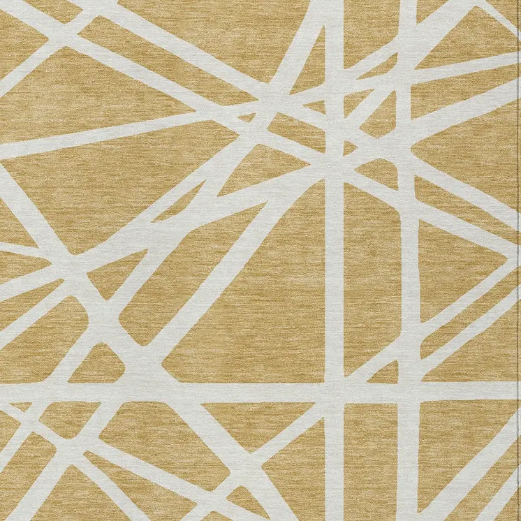 8' X 10' Gold And Ivory Geometric Washable Indoor Outdoor Area Rug