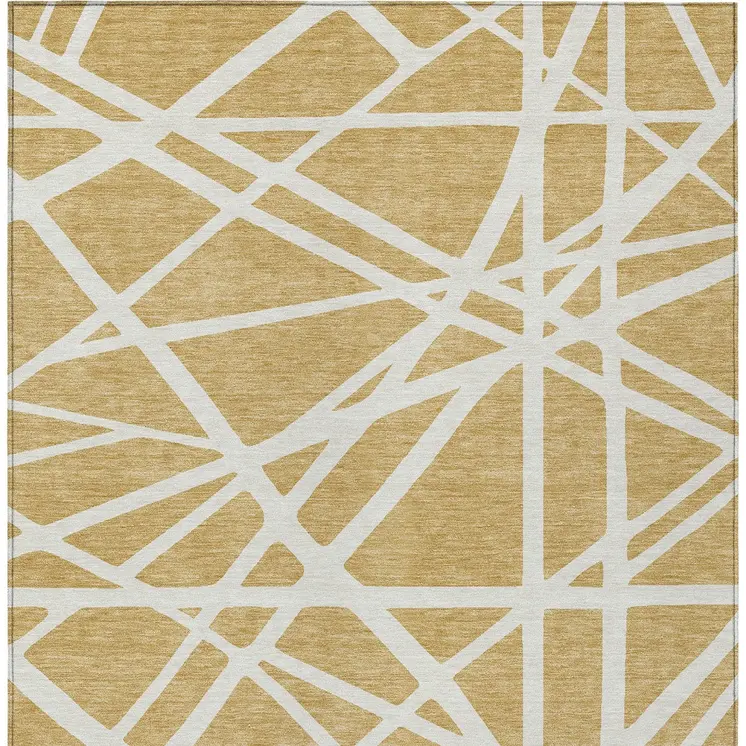 10' X 14' Gold And Ivory Geometric Washable Indoor Outdoor Area Rug