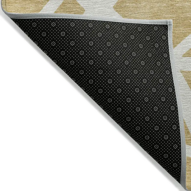 10' X 14' Gold And Ivory Geometric Washable Indoor Outdoor Area Rug