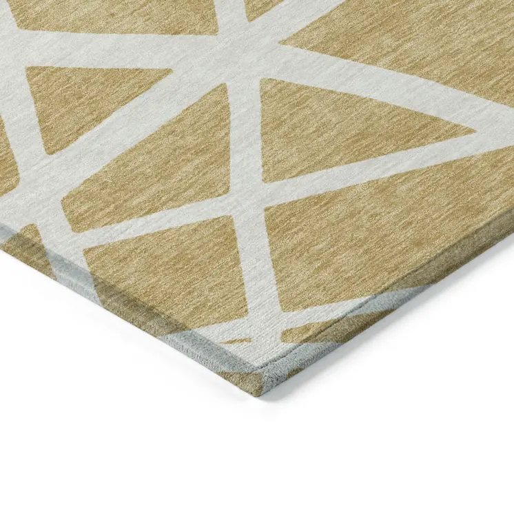 10' X 14' Gold And Ivory Geometric Washable Indoor Outdoor Area Rug