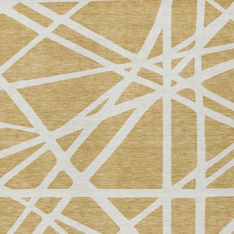 10' X 14' Gold And Ivory Geometric Washable Indoor Outdoor Area Rug
