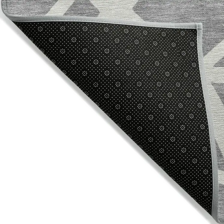 3' X 5' Gray And Ivory Geometric Washable Indoor Outdoor Area Rug