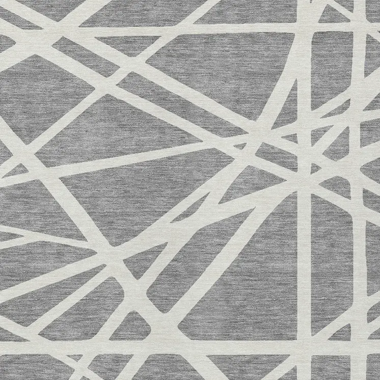 3' X 5' Gray And Ivory Geometric Washable Indoor Outdoor Area Rug