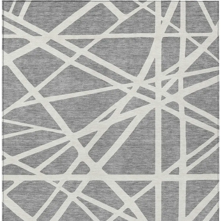 9' X 12' Gray And Ivory Geometric Washable Indoor Outdoor Area Rug