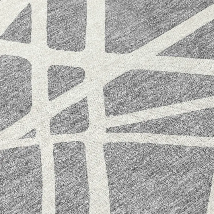 9' X 12' Gray And Ivory Geometric Washable Indoor Outdoor Area Rug