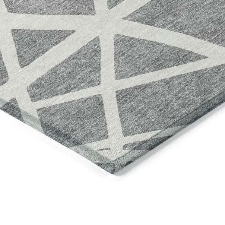 10' X 14' Gray And Ivory Geometric Washable Indoor Outdoor Area Rug