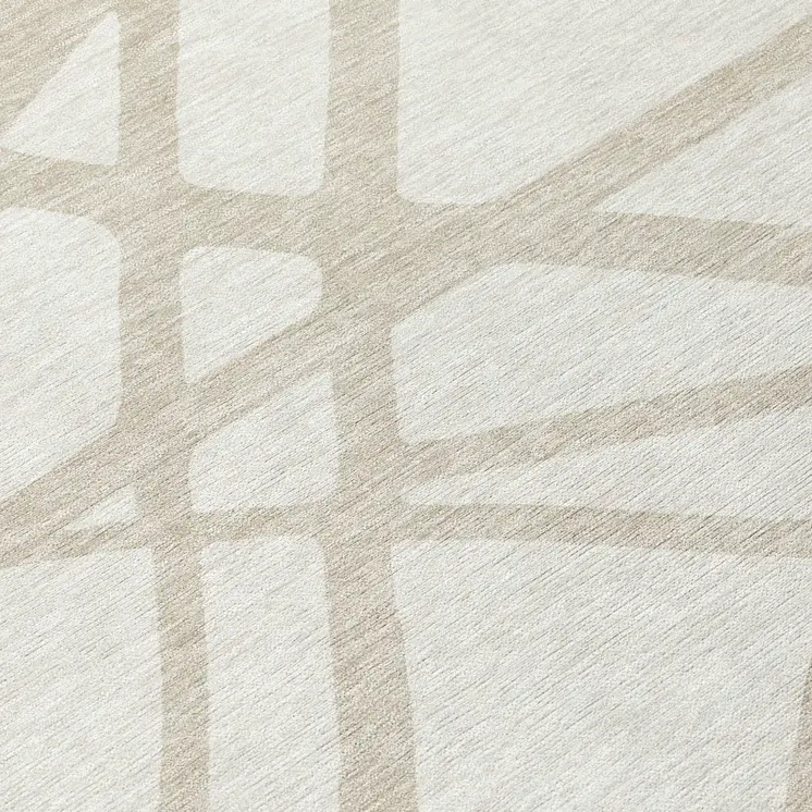 8' Ivory And Beige Round Geometric Washable Indoor Outdoor Area Rug