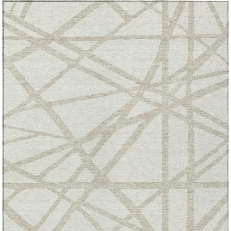 8' X 10' Ivory And Beige Geometric Washable Indoor Outdoor Area Rug