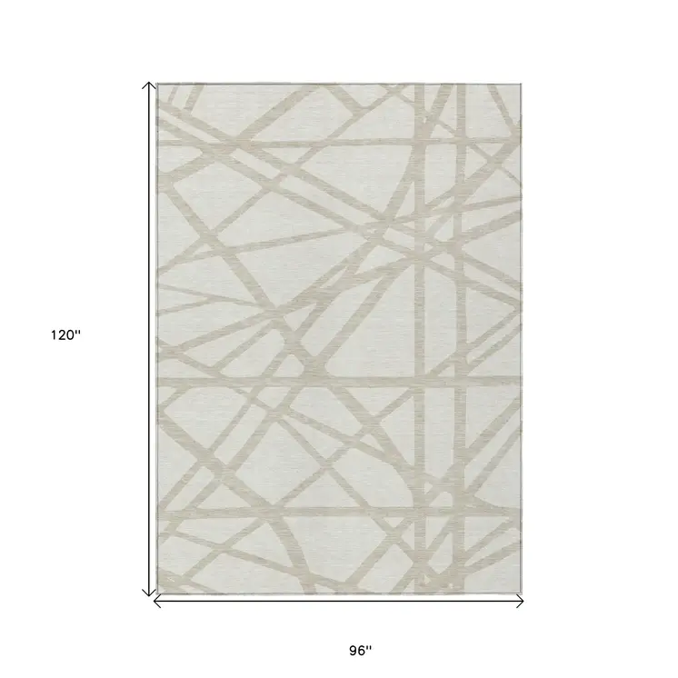 8' X 10' Ivory And Beige Geometric Washable Indoor Outdoor Area Rug