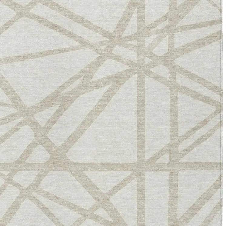 8' X 10' Ivory And Beige Geometric Washable Indoor Outdoor Area Rug