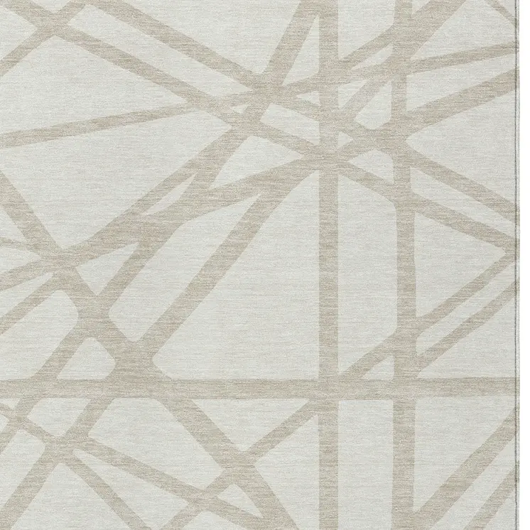 9' X 12' Ivory And Beige Geometric Washable Indoor Outdoor Area Rug