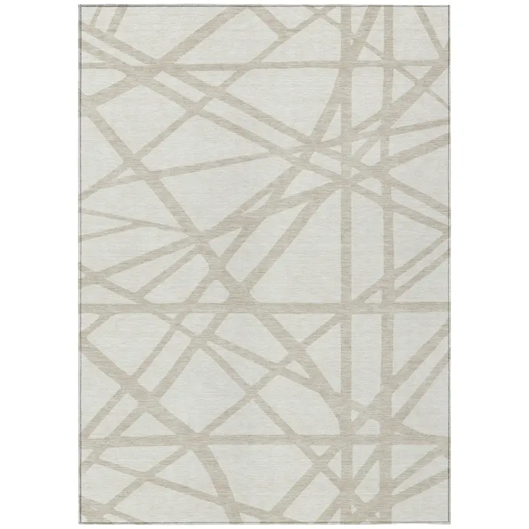 10' X 14' Ivory And Beige Geometric Washable Indoor Outdoor Area Rug