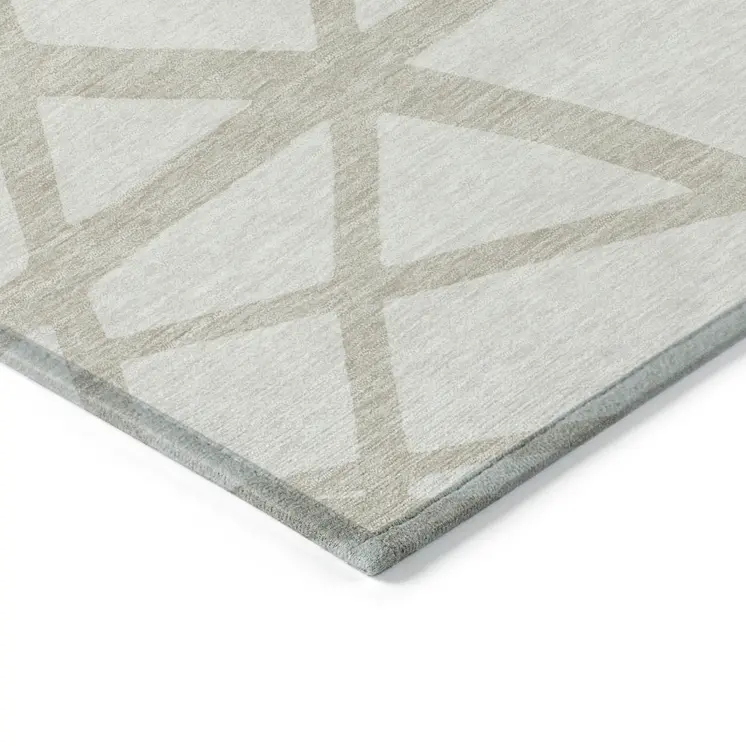 10' X 14' Ivory And Beige Geometric Washable Indoor Outdoor Area Rug