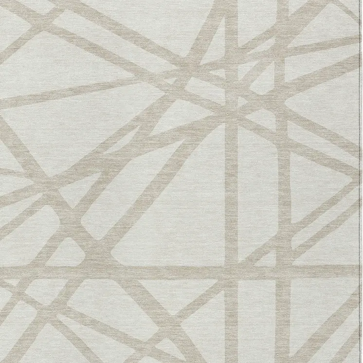 10' X 14' Ivory And Beige Geometric Washable Indoor Outdoor Area Rug