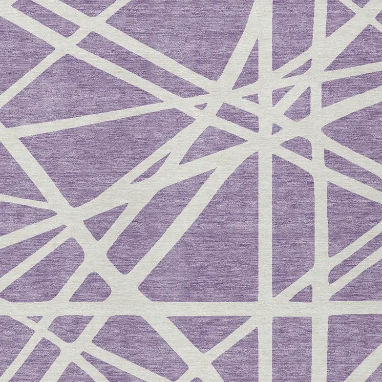 3' X 5' Lavender And Ivory Geometric Washable Indoor Outdoor Area Rug