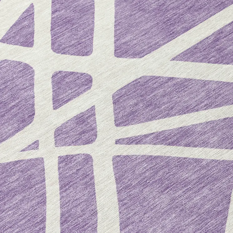 8' Lavender And Ivory Round Geometric Washable Indoor Outdoor Area Rug