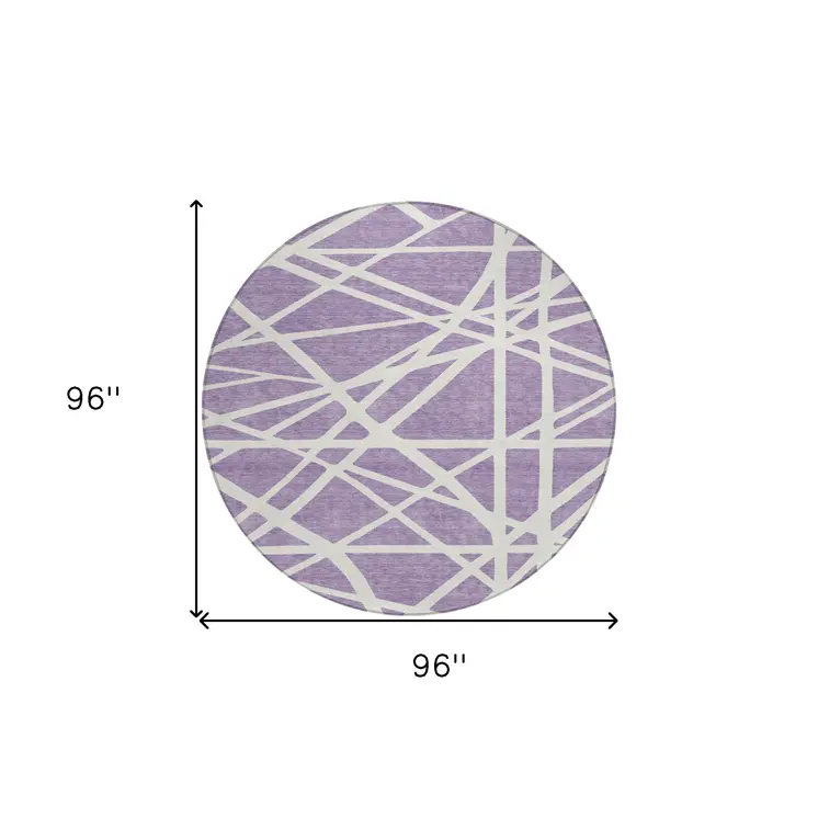 8' Lavender And Ivory Round Geometric Washable Indoor Outdoor Area Rug