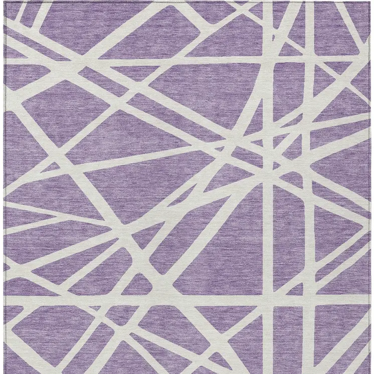 8' X 10' Lavender And Ivory Geometric Washable Indoor Outdoor Area Rug