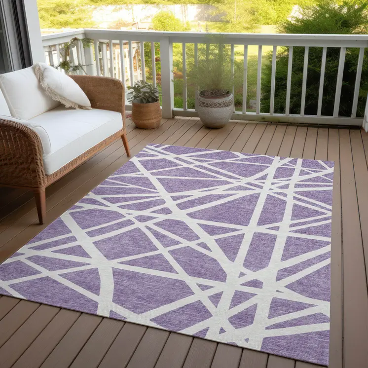 8' X 10' Lavender And Ivory Geometric Washable Indoor Outdoor Area Rug