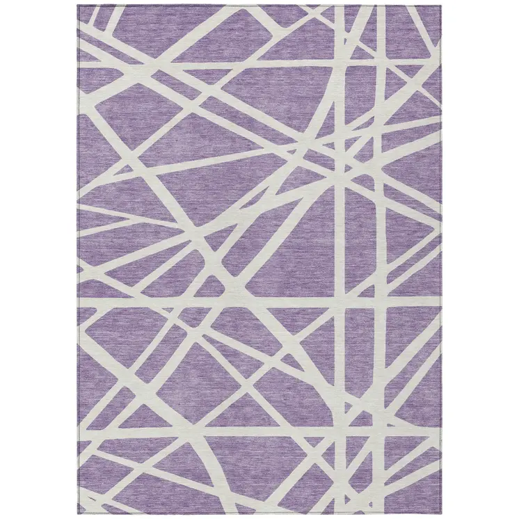 8' X 10' Lavender And Ivory Geometric Washable Indoor Outdoor Area Rug