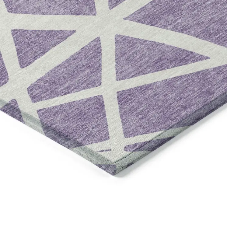 8' X 10' Lavender And Ivory Geometric Washable Indoor Outdoor Area Rug