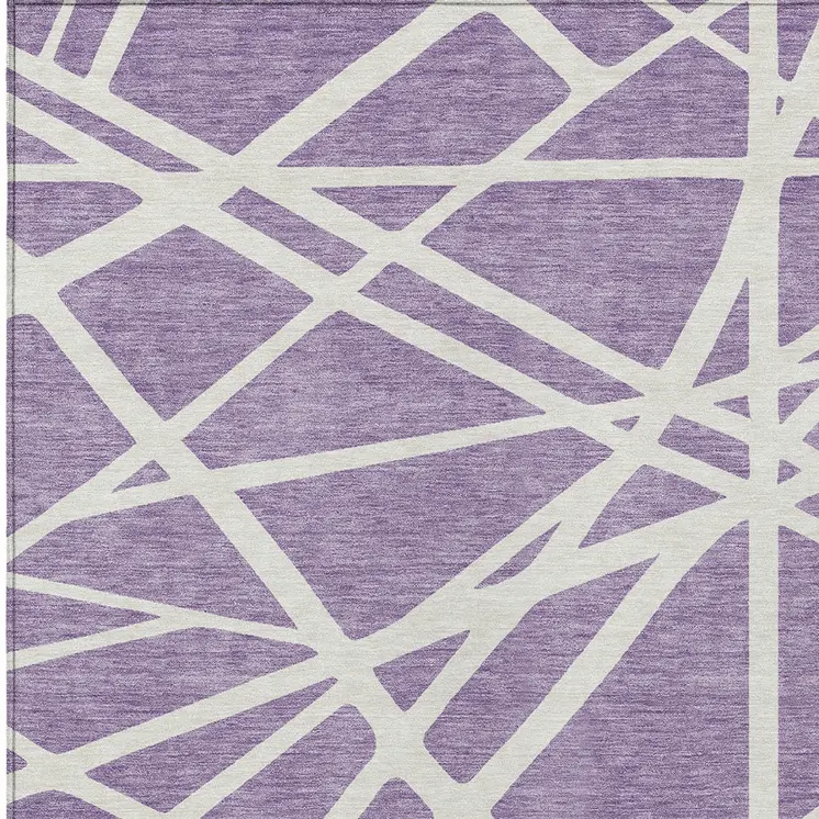 8' X 10' Lavender And Ivory Geometric Washable Indoor Outdoor Area Rug
