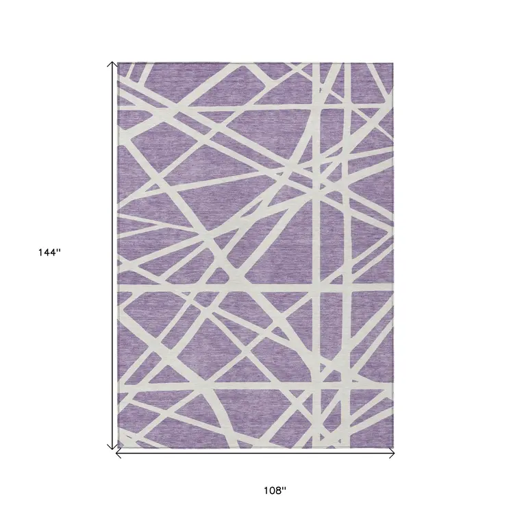 9' X 12' Lavender And Ivory Geometric Washable Indoor Outdoor Area Rug