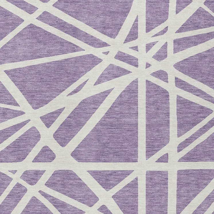 9' X 12' Lavender And Ivory Geometric Washable Indoor Outdoor Area Rug