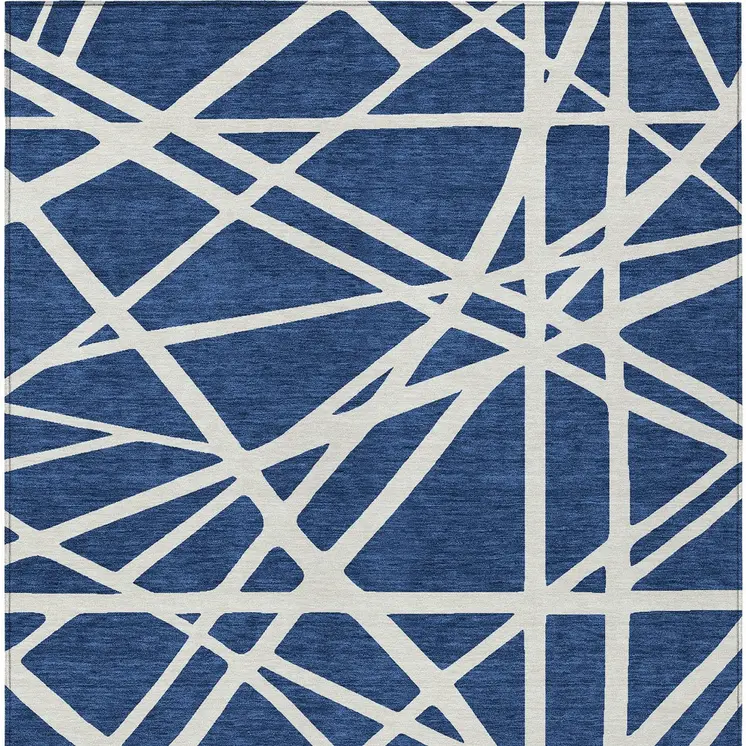 5' X 8' Navy Blue And Ivory Geometric Washable Indoor Outdoor Area Rug