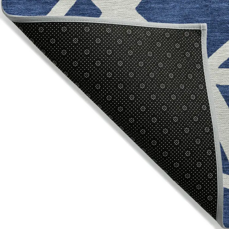 5' X 8' Navy Blue And Ivory Geometric Washable Indoor Outdoor Area Rug