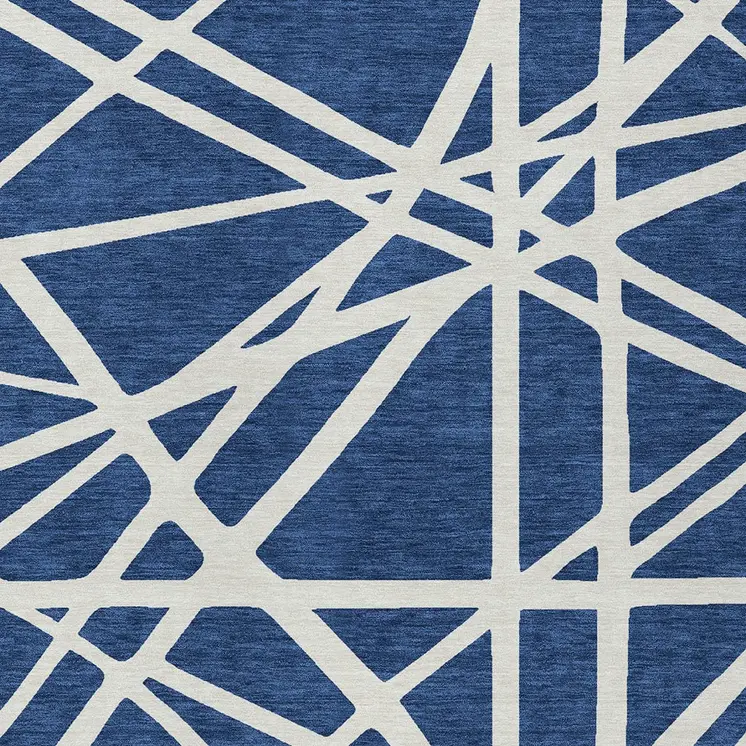 5' X 8' Navy Blue And Ivory Geometric Washable Indoor Outdoor Area Rug