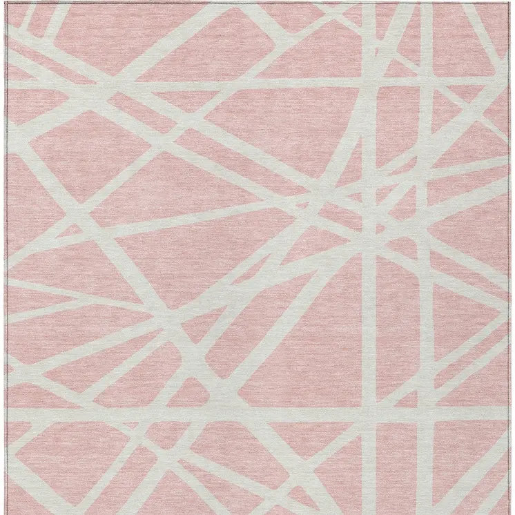 3' X 5' Pink And Gray Geometric Washable Indoor Outdoor Area Rug